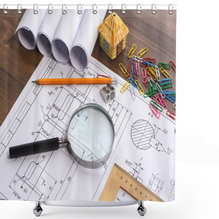 Personality  Engineering Drawing Equipment, Paper, Ruler And Pencil Shower Curtains