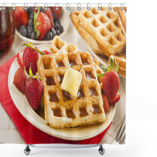 Personality  Homemade Belgian Waffles With Fruit Shower Curtains