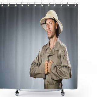Personality  Funny Safari Hunter Against Background Shower Curtains