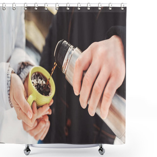 Personality  Boy Pour Hot Cacao To His Girlfriend Green Cup Shower Curtains