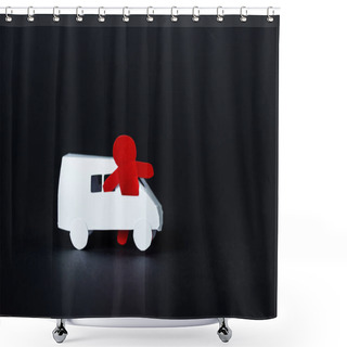 Personality  Red Paper Human In Carton Car On Black  Shower Curtains