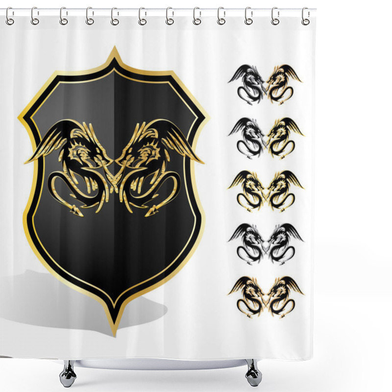 Personality  Heraldic Dragon Shield. Vector Illustration Shower Curtains