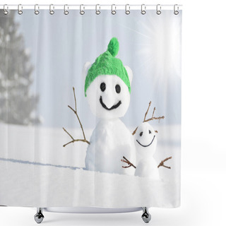 Personality  Snowman Against Alpine Scenery Shower Curtains