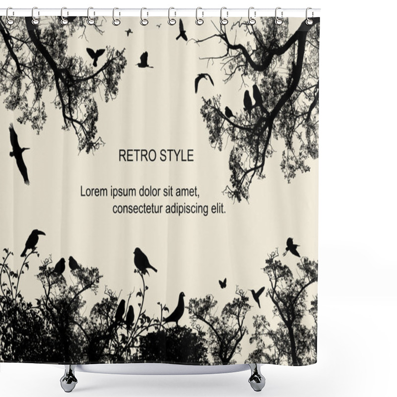 Personality  Birds And Trees On Retro Style Background Shower Curtains