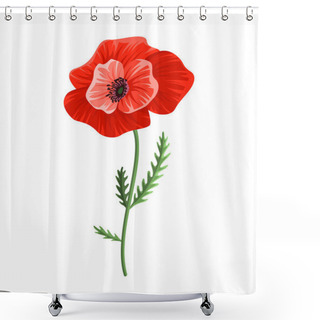Personality  Poppy Flower. Watercolor Hand Drawn Poppy. Isolated Botanical Symbol Of Blooming Red Poppy Blossom. Floral Design For Decor Or Holiday Wedding Greeting Card Template Shower Curtains
