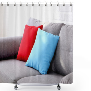 Personality  Colorful Pillows On Grey Sofa  Shower Curtains