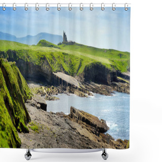 Personality  Spectacular View Of Mullaghmore Head With Huge Waves Rolling Ashore. Picturesque Scenery With Magnificent Classiebawn Castle. Wild Atlantic Way, County Sligo, Ireland Shower Curtains