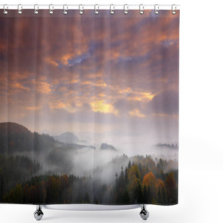 Personality  Hills And Trees With Foggy Morning Shower Curtains