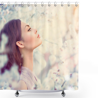 Personality  Spring Fashion Girl In Blooming Trees Shower Curtains