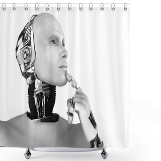 Personality  Male Robot Thinking About Something. Shower Curtains