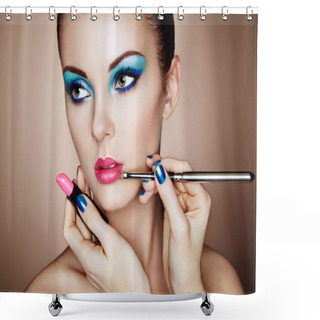 Personality  Makeup Artist Applies Lipstick Shower Curtains