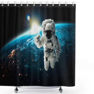 Personality  Astronaut Spaceman Do Spacewalk While Working For Space Station Shower Curtains