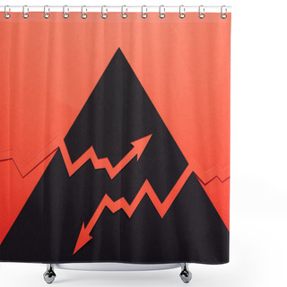 Personality  Top View Of Paper Cur Recession And Increase Arrows On Black And Red Background Shower Curtains
