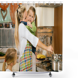Personality  Mother With Children Having A Shower Curtains