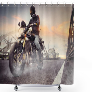 Personality  Biker Riding Motorcycle Shower Curtains