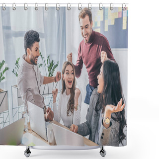 Personality  Happy Multicultural Businessmen And Businesswomen Celebrating Triumph In Office  Shower Curtains