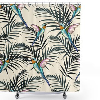 Personality  Beautiful Seamless Vector Floral Summer Pattern Background With Hummingbird And Palm Leaves. Perfect For Wallpapers, Web Page Backgrounds, Surface Textures, Textile.  Shower Curtains