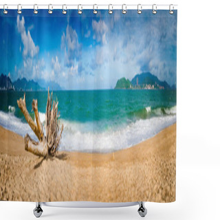Personality   Scenic View Of Nha Trang Beach At Sunny Day. Beautiful Tropical Landscape. Snag On The Foreground. Panorama Shower Curtains