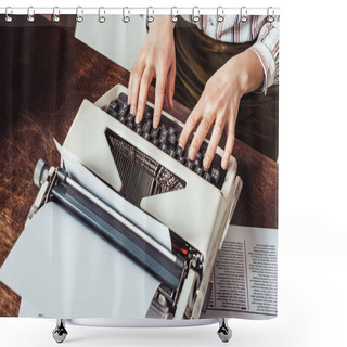 Personality  Cropped Image Of Retro Styled African American Writer Typing On Typewriter Shower Curtains