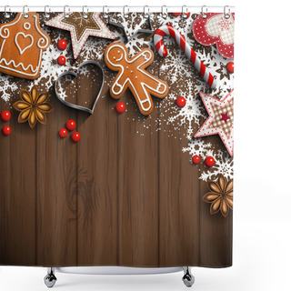 Personality  Christmas Background With Gingerbread, Spices And Ornaments Shower Curtains