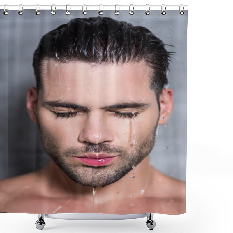 Personality  Young Man Taking Shower Shower Curtains