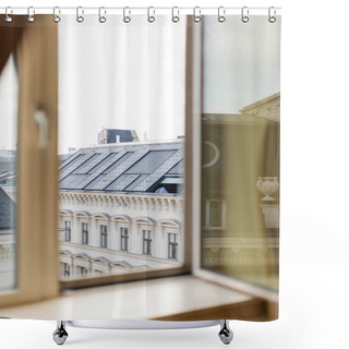 Personality  View From Blurred Window On Rooftop Of Urban Building Shower Curtains