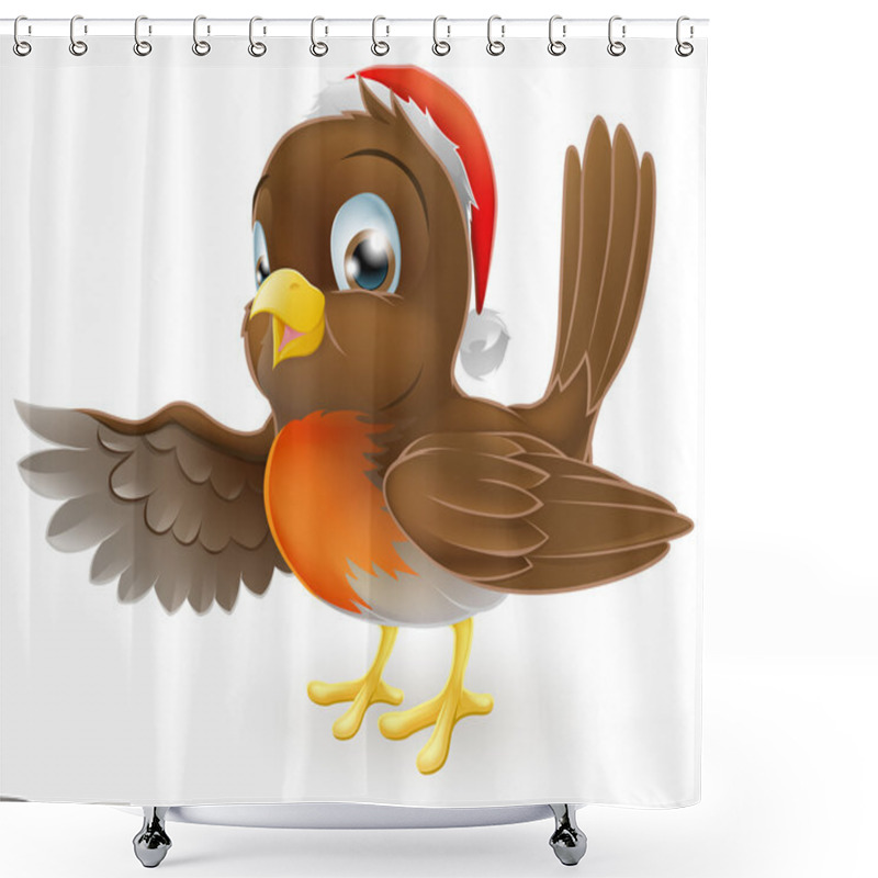 Personality  Christmas Robin Bird Pointing Shower Curtains