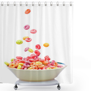 Personality  Colorful Cereal Falling On A Bowl Isolated On White Shower Curtains