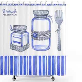 Personality  Watercolor Illustration With Isolated Glass Jars Shower Curtains