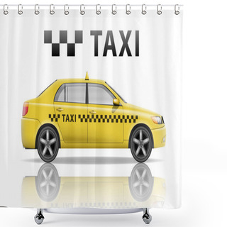 Personality  Yellow Taxi Cab Isolated On White Background. Realistic City Taxi Mockup. Vector Illustration Shower Curtains