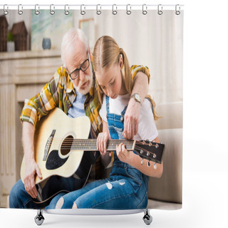 Personality  Grandfather And Granddaughter With Guitar    Shower Curtains