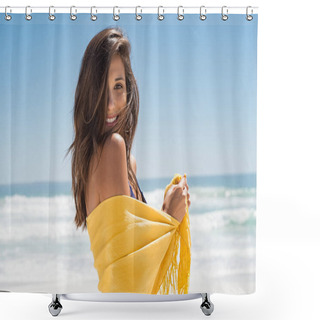 Personality  Beautiful Woman At Beach Shower Curtains