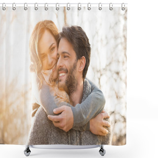 Personality  Happy Couple Piggyback Shower Curtains