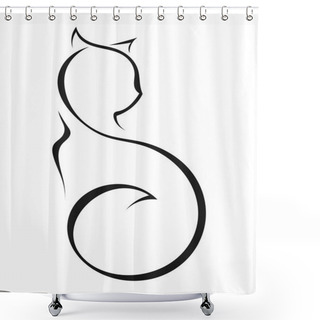 Personality  Black Cat Silhouette On A White Background Shower Curtains