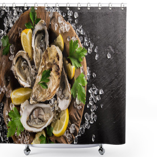 Personality  Fresh Oysters On A Black Stone Shower Curtains