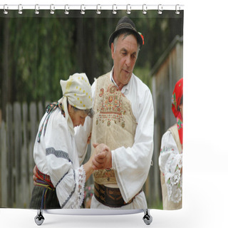 Personality  A Group Of Dancers In Traditional Clothes In Romania Shower Curtains