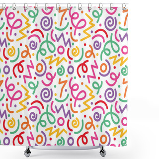 Personality  Fun Colorful Seamless Pattern. Simple Childish Doodle Backdrop With Shapes Like Confetti Shower Curtains