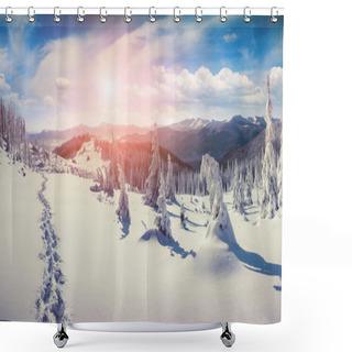Personality  Sunrise In The Carpathian Mountains. Shower Curtains