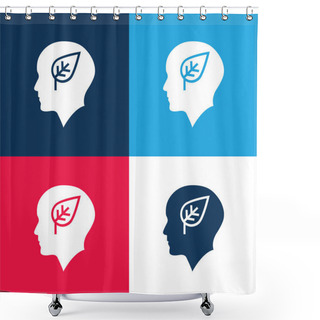 Personality  Bald Head With Leaf Blue And Red Four Color Minimal Icon Set Shower Curtains