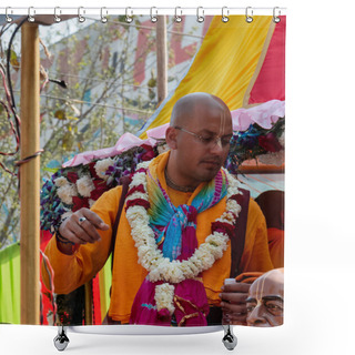 Personality  Ghaziabad, Uttar Pradesh / India - February 2020 : Glimpse Of Glamour. Live Music, Fashion And Devotional Worship Or Lord Krishna During Iskon Rath Yatra Shower Curtains