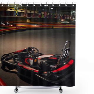 Personality  Red Racing Car Inside Of Indoor Kart Circuit, Motor Race Vehicle, Go Cart Kart For Speed Racing Shower Curtains