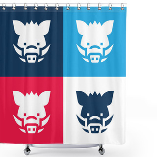 Personality  Boar Blue And Red Four Color Minimal Icon Set Shower Curtains