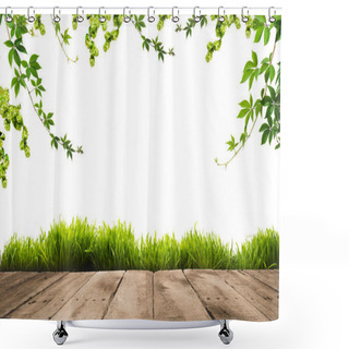 Personality  Green Leaves, Sward And Wooden Planks Shower Curtains