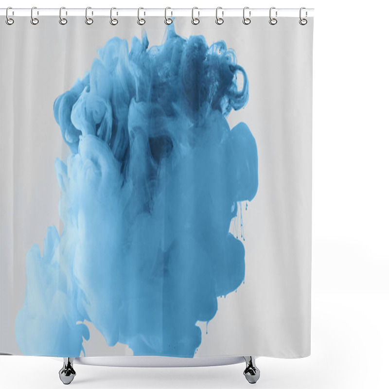 Personality  Close up view of mixing of bright pale blue and blue ink splashes in water isolated on gray shower curtains