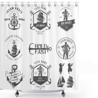 Personality  Set Of Vintage Nautical Labels, Icons And Design Elements Shower Curtains