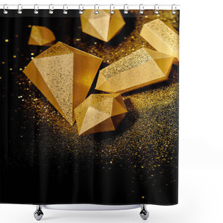 Personality  Top View Of Shiny Golden Pieces And Dust On Black  Shower Curtains