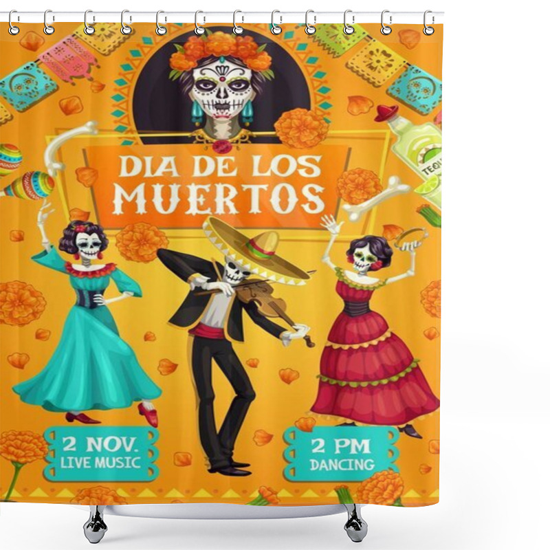 Personality  Dia De Los Muertos Spanish Day Of Dead Party Dance Shower Curtains