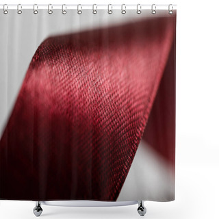 Personality  Close Up Of Shiny Satin Wavy Burgundy Ribbon On Grey Background Shower Curtains