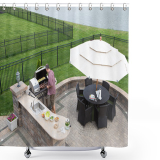 Personality  Man Cooking Meat On A Gas BBQ Shower Curtains