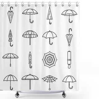 Personality  Rain Umbrella Icons Set, Outline Style Shower Curtains